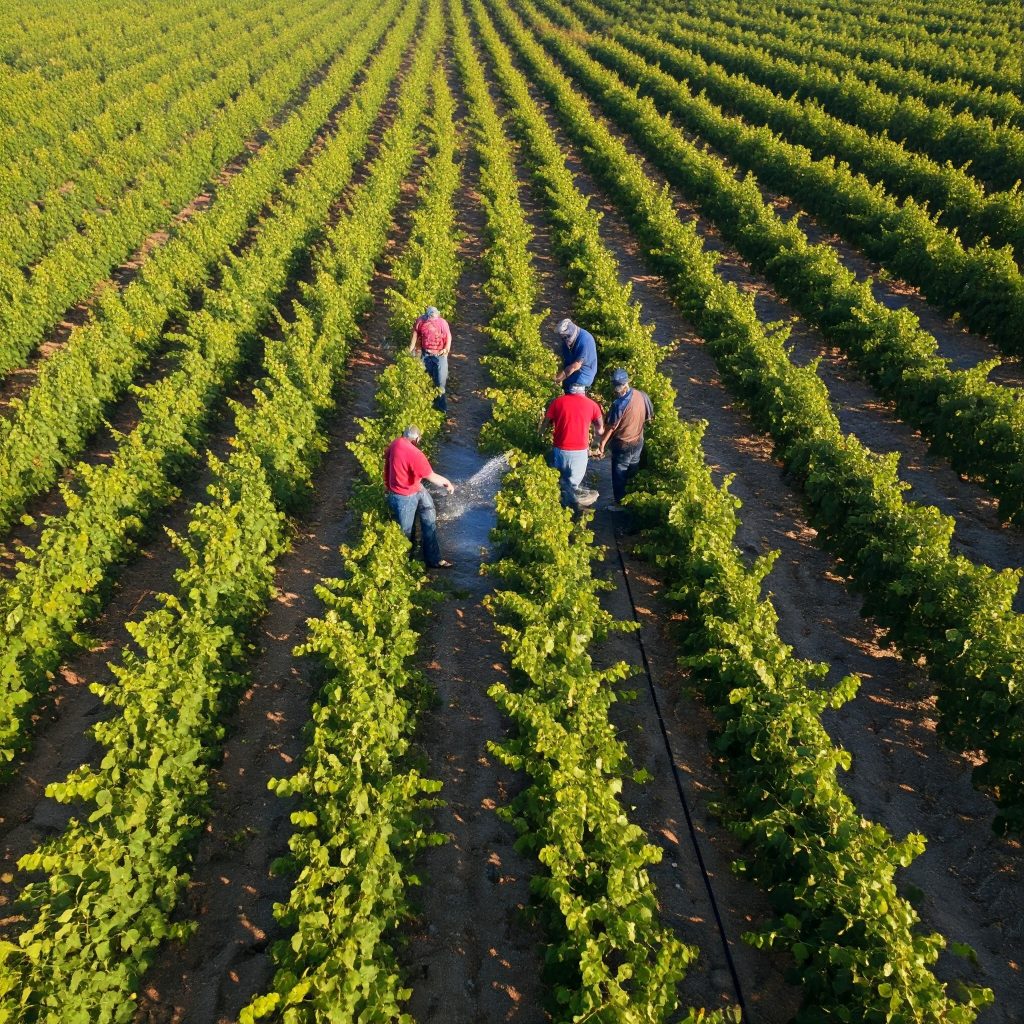 Here are a few images of the aerial view of agricultural workers washing grapes with a mixture of water, olive oil and potassium carbonate called "pusata" to make them appear brighter and protect them from the scorching sun in the Menemen plain of Izmir, Turkey, August 27, 2024.